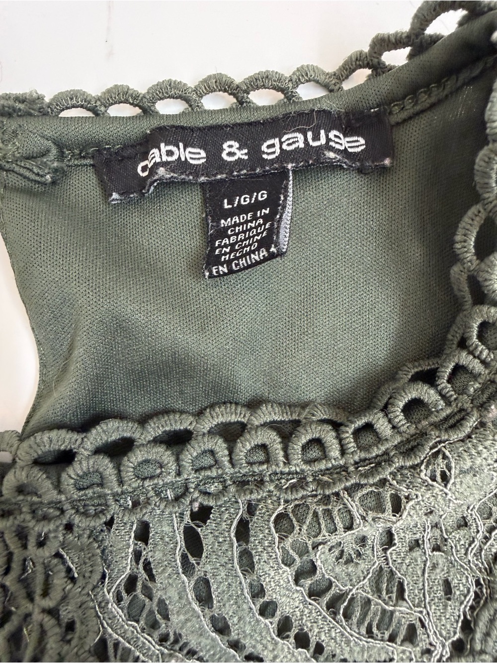 Cable & Gauge Lace Blouse Set Sage Green & Beige Romantic Cottagecore Size L - Picture 2 of 10